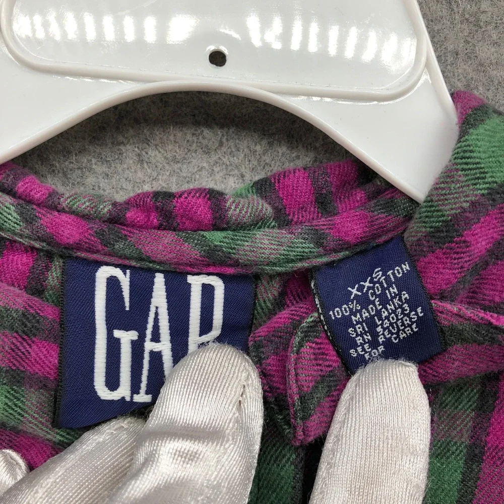 Vintage 90s Gap Girls‎ 3T Plaid Flannel Dress Purple Green Long Sleeve Collared